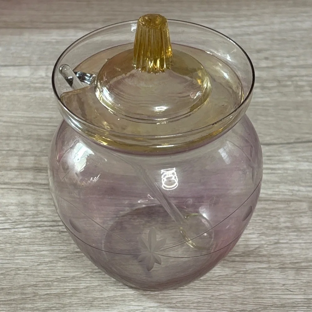 Pink and Gold Glass Jar with Lid & spoon